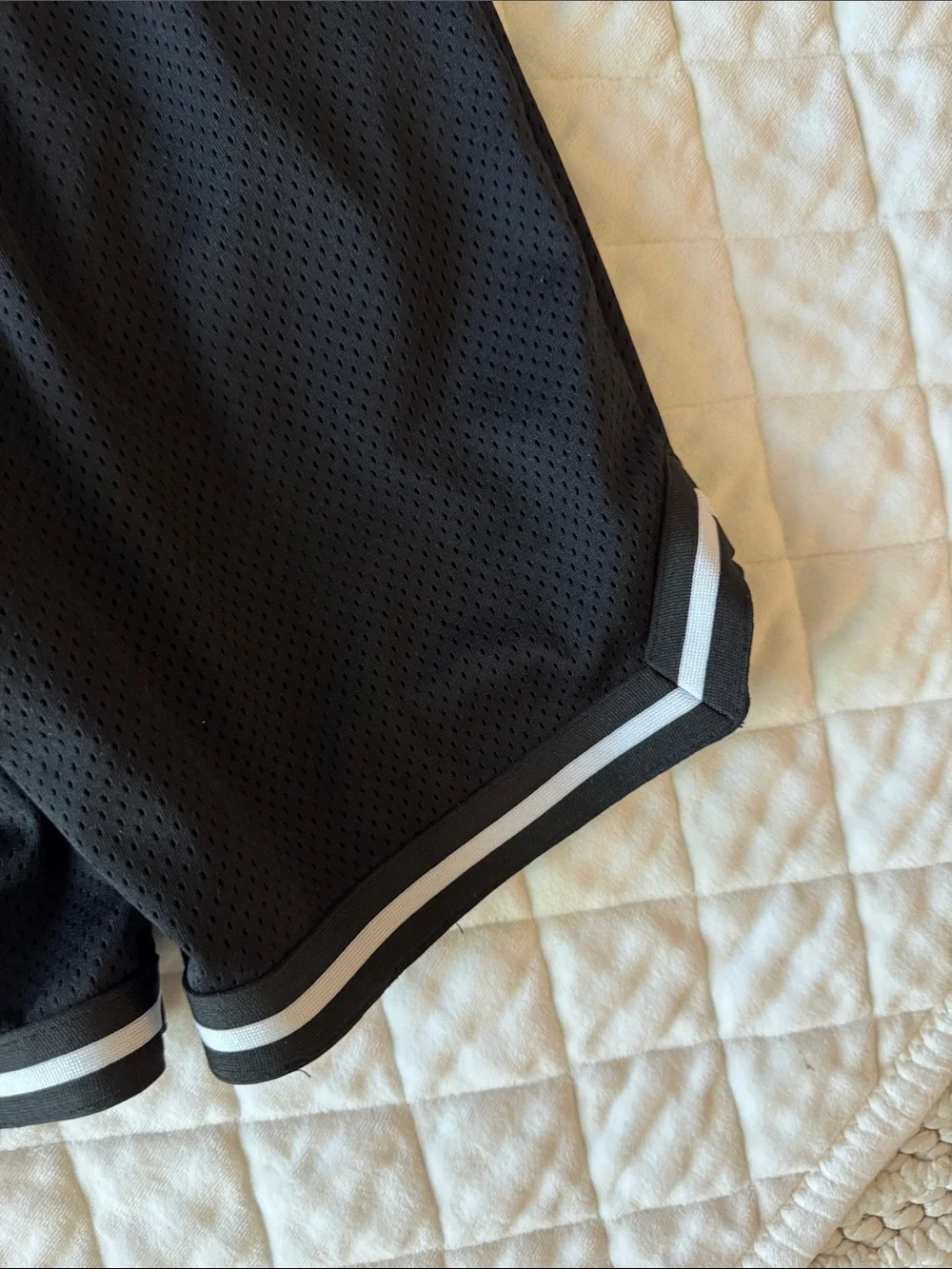 Old Navy Black Mesh Athletic Shorts with White Hem Stripes